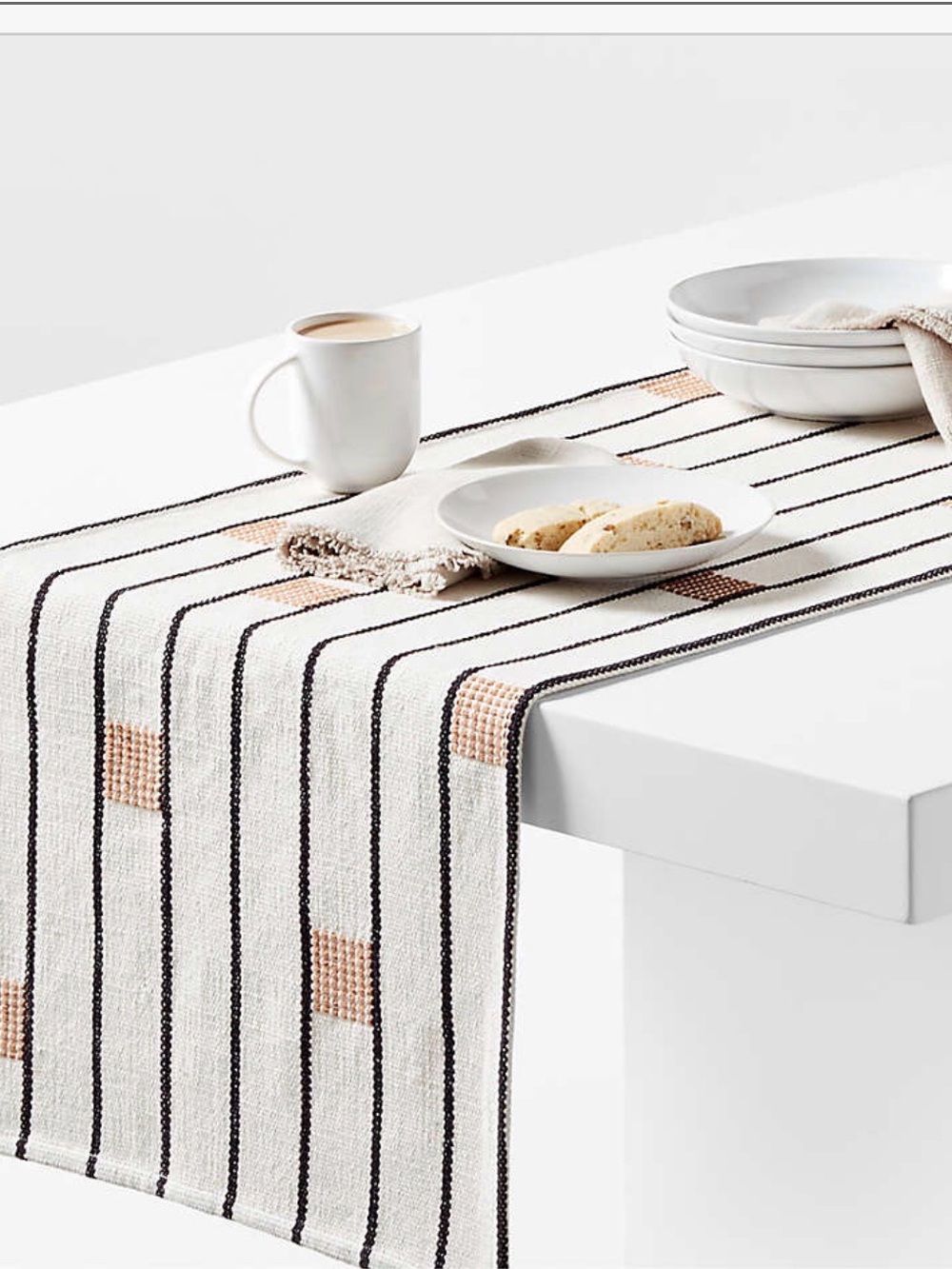 Crate & Barrel Amira 120" Ivory Cotton Weave Table Runner